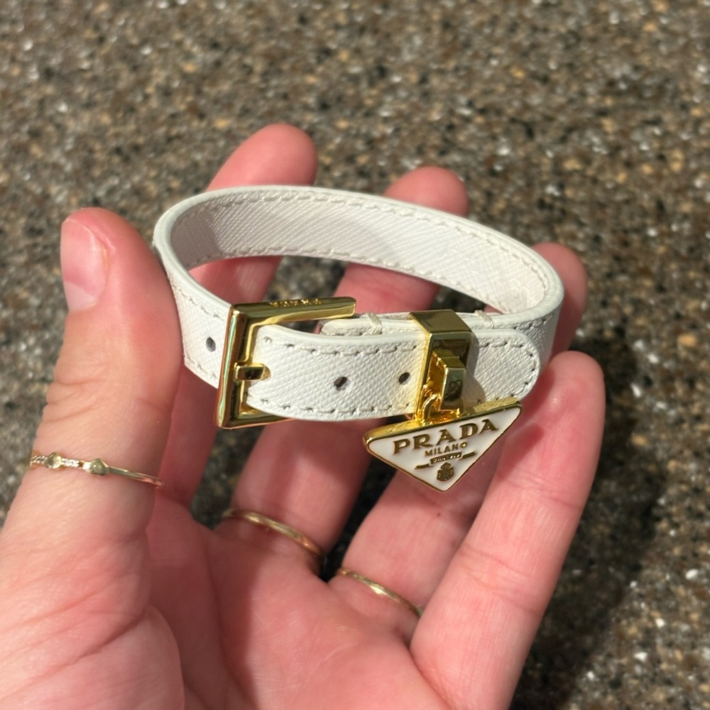 Prada White and Gold Leather Bracelet - Picture 7 of 9